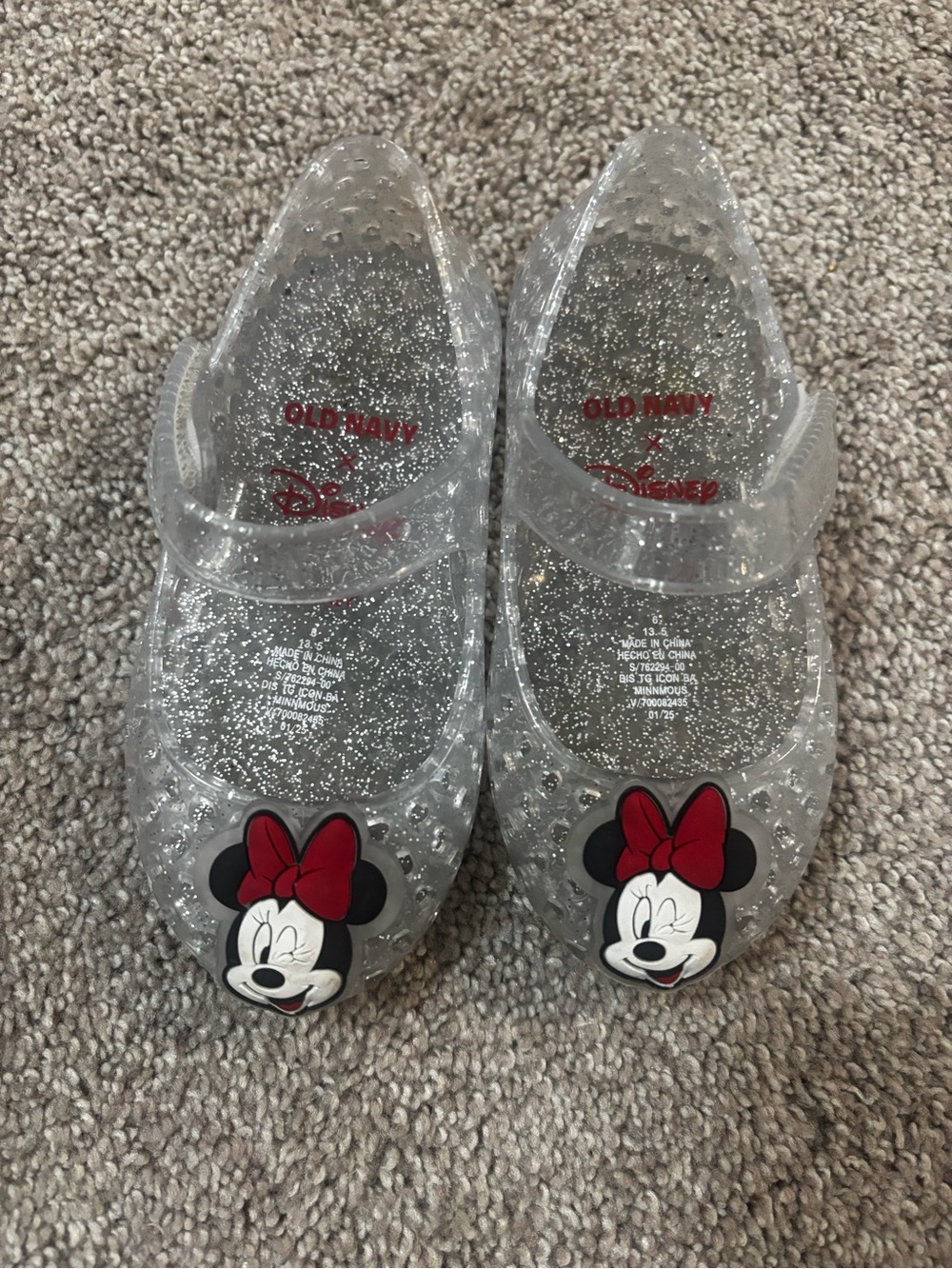 Old Navy x Disney Clear Glitter Minnie Mouse Jelly Shoes with Red Bow